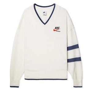 Nike  V-Neck Sweater Sail Off White Knit Retro Logo Men (L) NWT